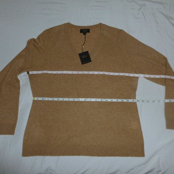 Charter Club Cashmere Long Sleeve V-Neck Sweater XL Warm Praline Heather NWT Tan - Picture 2 of 11